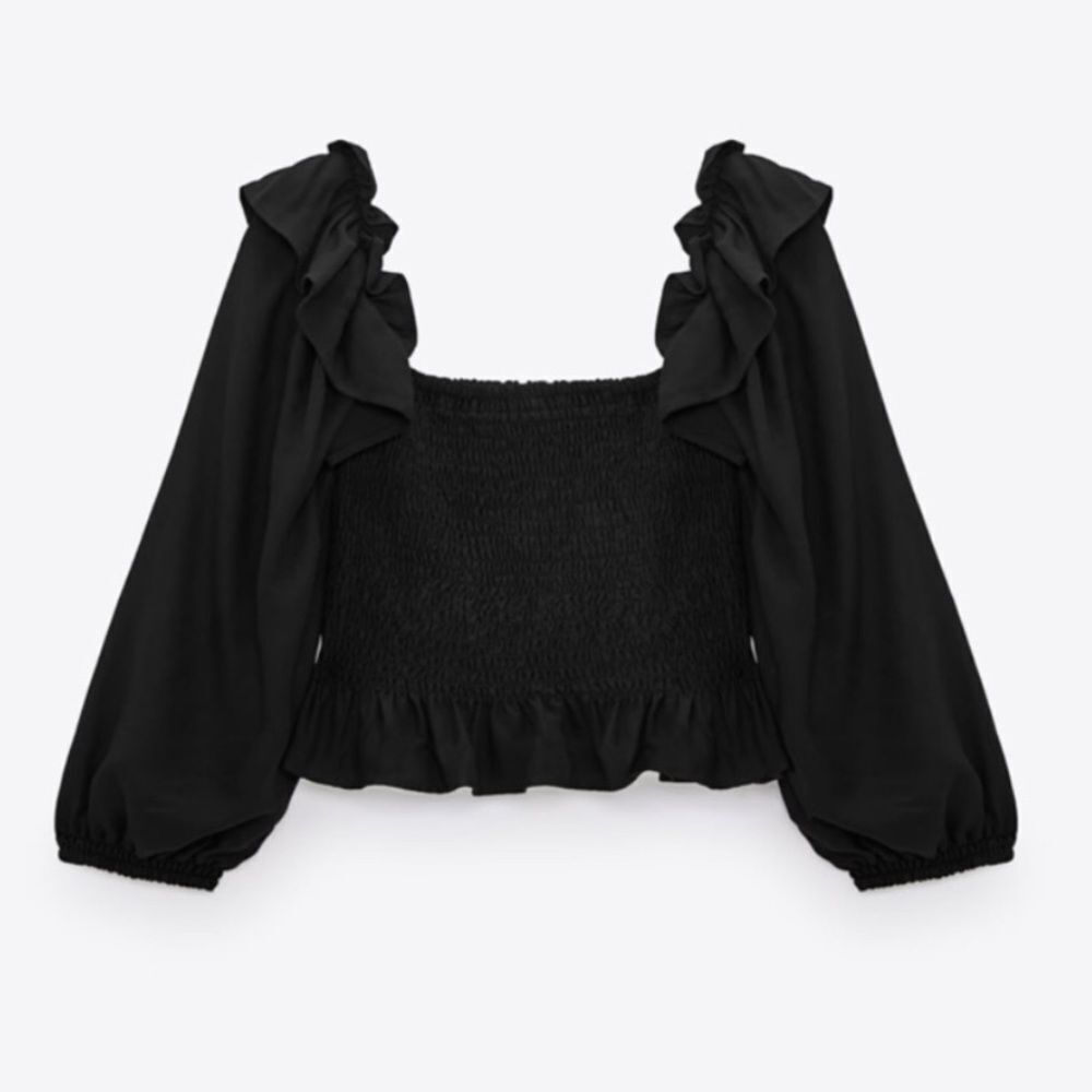 Zara black smocked crop top
